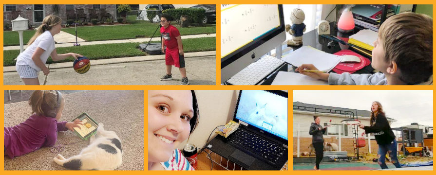 A collage of students and teachers distance learning.