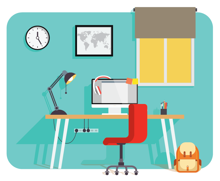 Graphic of a desk and office space